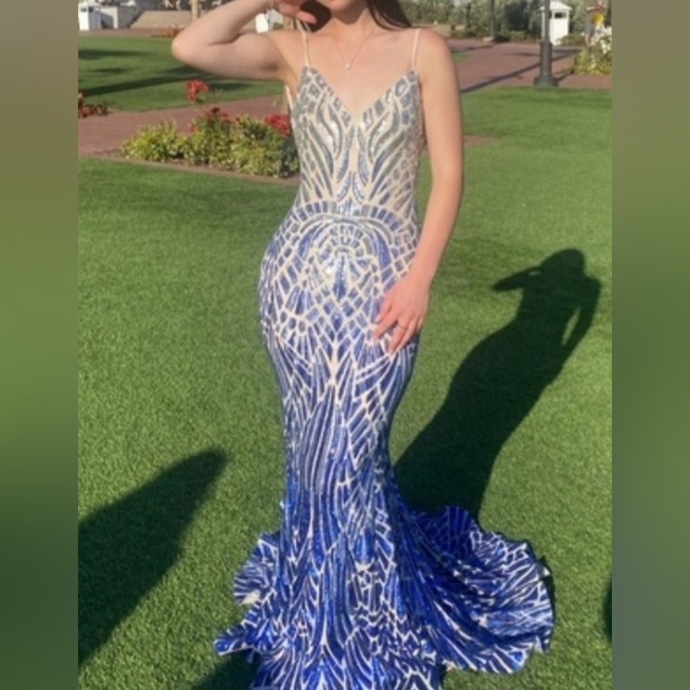 Jovani Silver and Purple Sequin Prom Dress - Picture 2 of 15